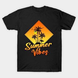 Retro Sunshine Summer Palm Trees Beach Tropical Summer Vibes T-Shirt